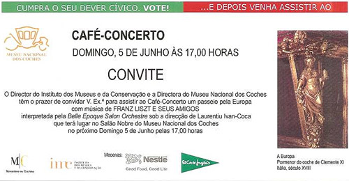 Café-concerto no Museu dos Coches
